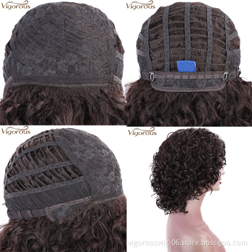 Vigorous 12 Inches Side Part Brown Short Hair Wig Human Hair Wigs Afro Curly Wigs For White Women Wholesale Price